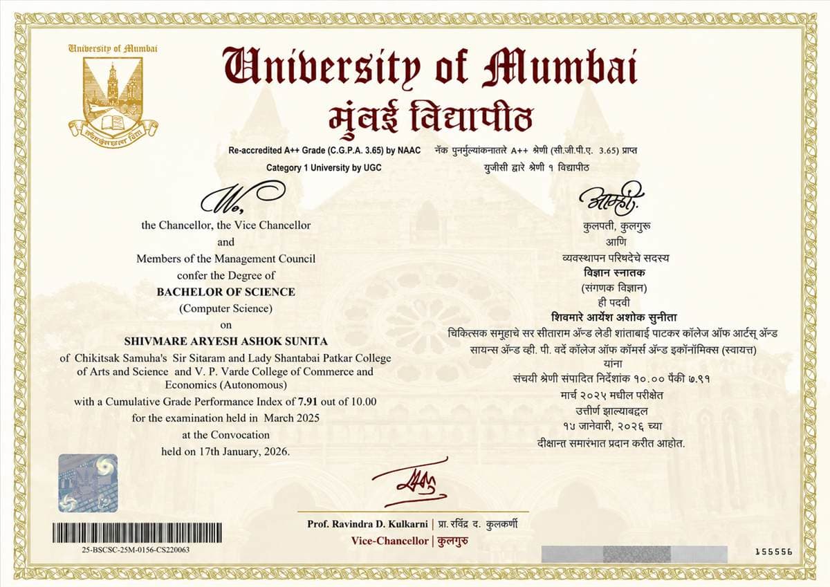 Bachelor of Science in Computer Science (BSc CS), University of Mumbai