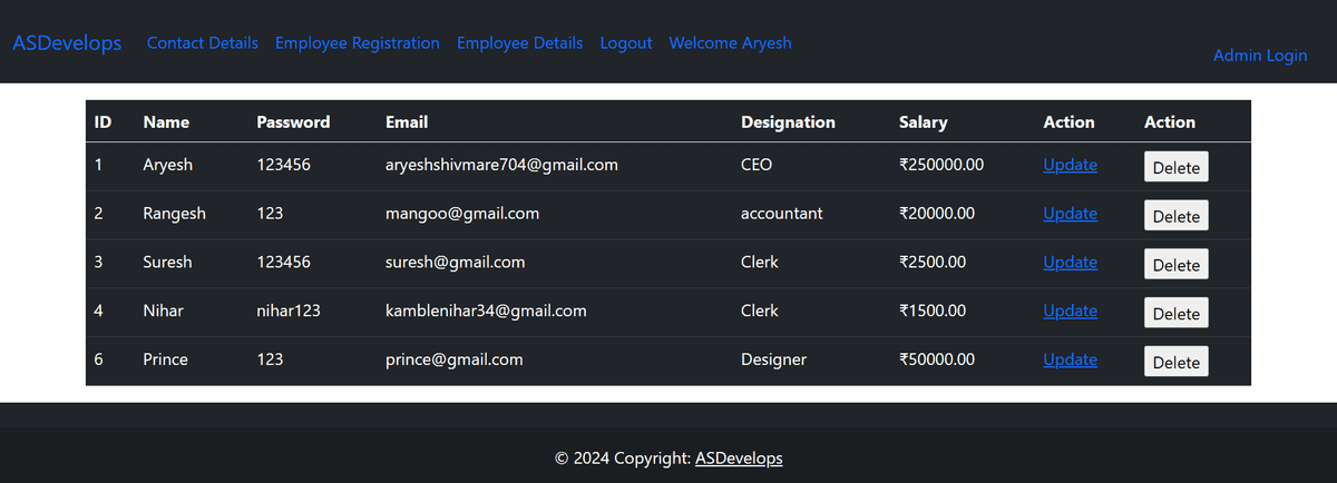 Screenshot of Employee Management System