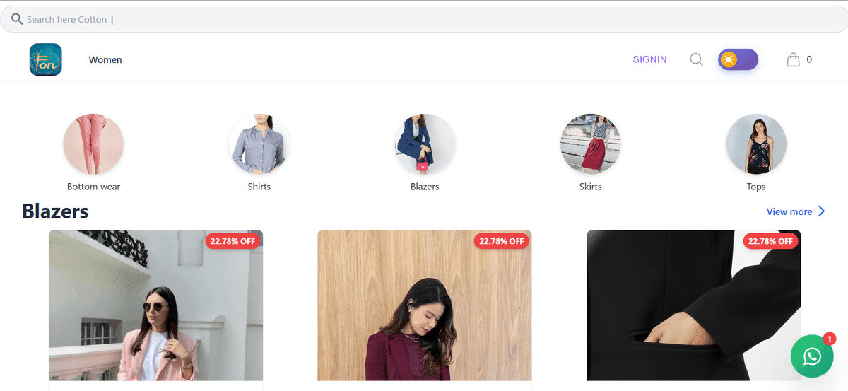 Screenshot of Fluteon: Women's Fashion E-commerce (MERN)